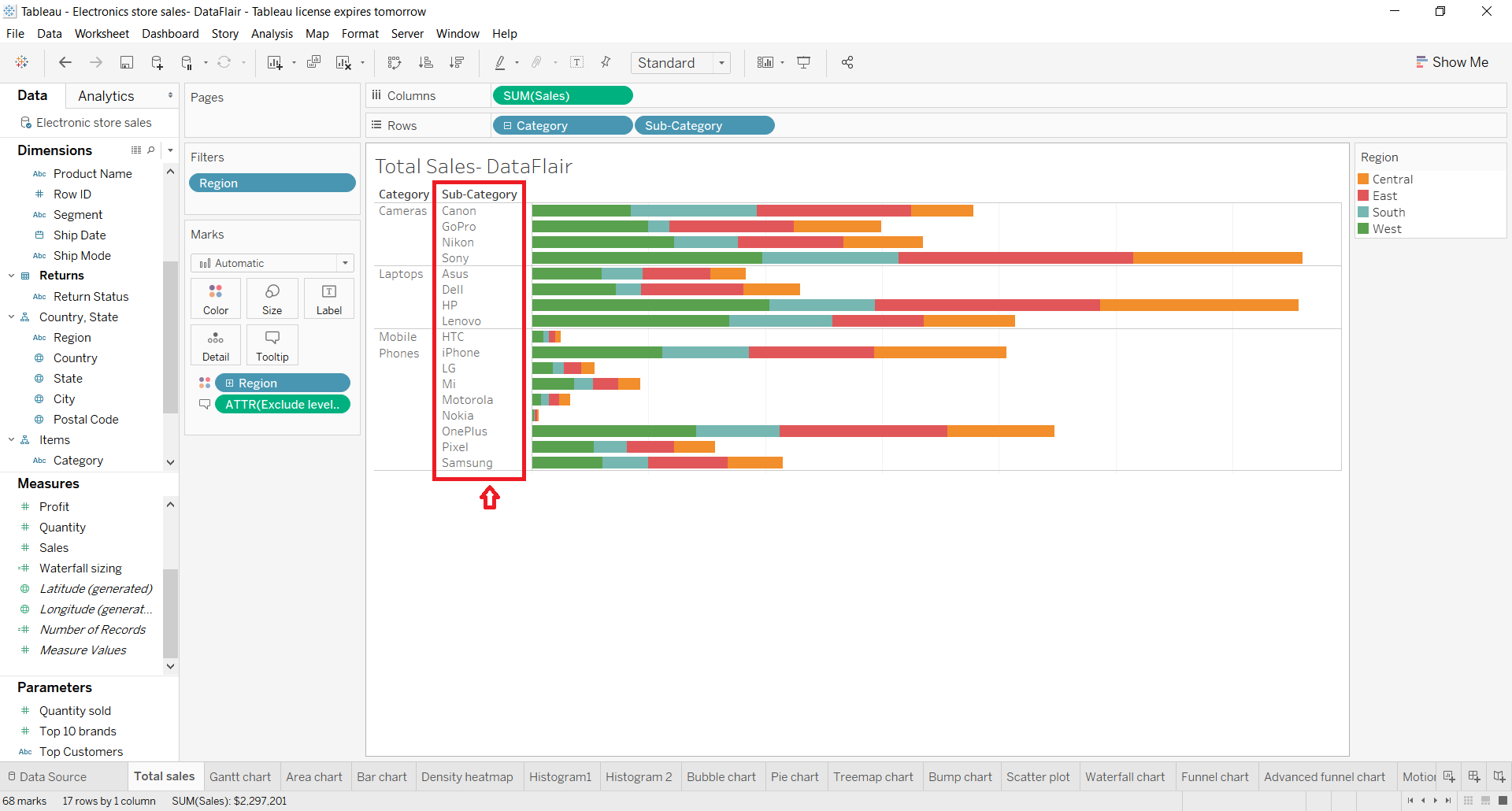 subcategory shown in tableau hierarchy
